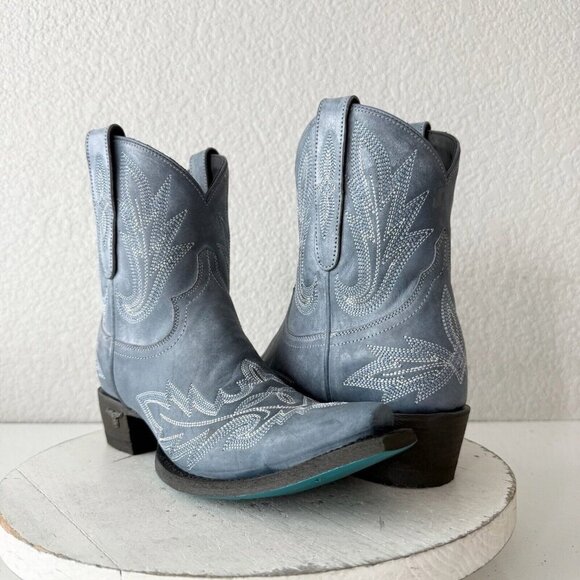 Lane LEXINGTON Womens Cowboy Bootie 7.5 Western Blue Cowgirl Short Ankle Boots - Picture 1 of 12